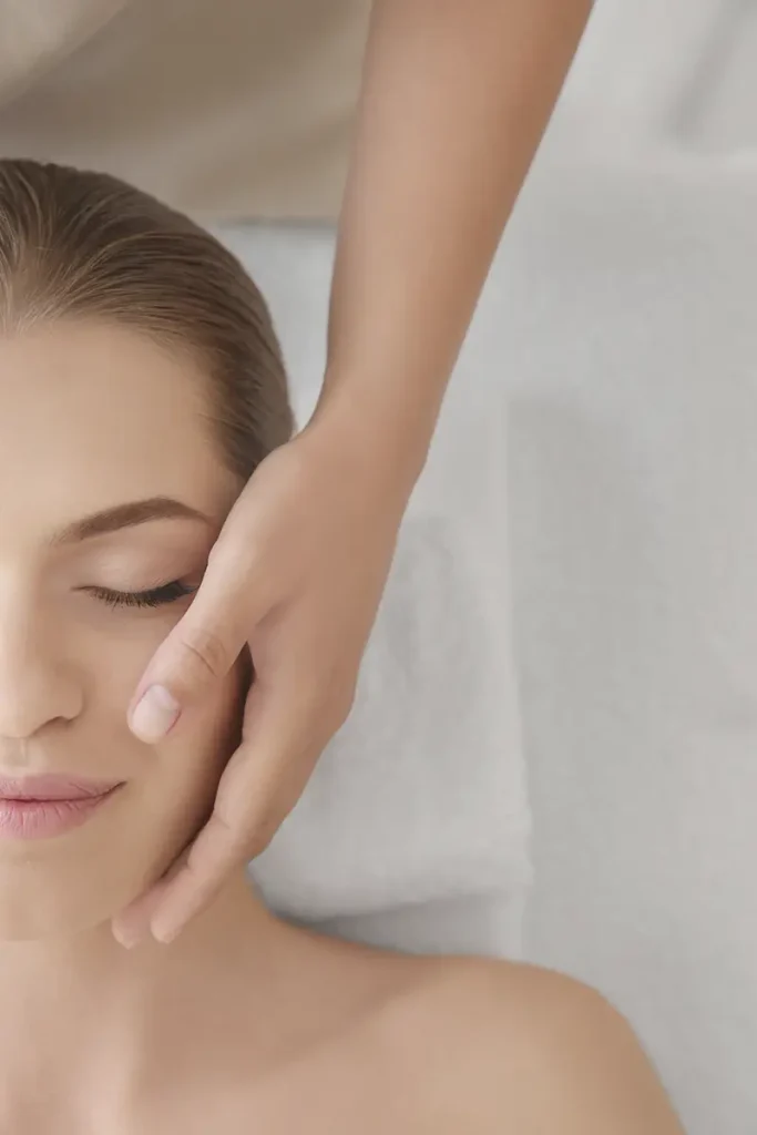 Mujer recibiendo un tratamiento facial gracias a realizar el contacto con nosotros, Aleo la clínica de estética facial de Arroyomolinos